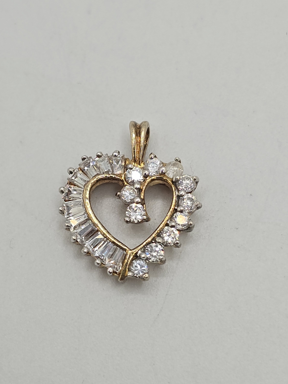 Sterling Silver Open Heart Pendant Vermeil Cubic Zirconia 0.75" Signed JJT, 3.0g